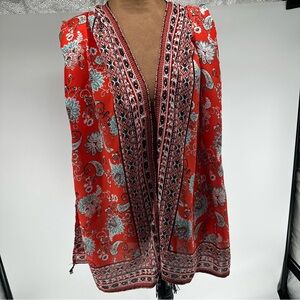 Vibrant Red Floral Kimono Top